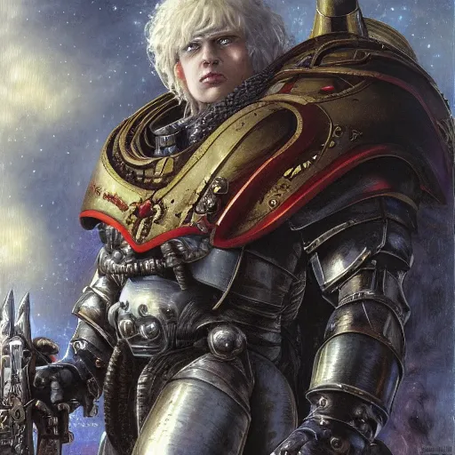 Image similar to Griffith from Berserk as a space marine Primarch, warhammer 40k, closeup character portrait art by Donato Giancola, Craig Mullins, digital art, trending on artstation