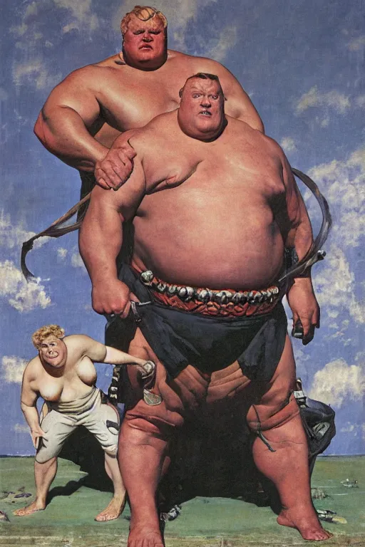 Image similar to full length portrait of huge hulking muscular kenneth mcmillan as baron vladimir harkonnen, simple background, painted by jack kirby, lawrence alma tadema, norman rockwell, greg staples, wayne barlow, neville page