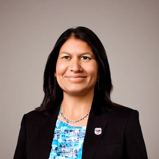 Image similar to official portrait of the united states president, 2024. she is a 38 year old native american woman. photograph