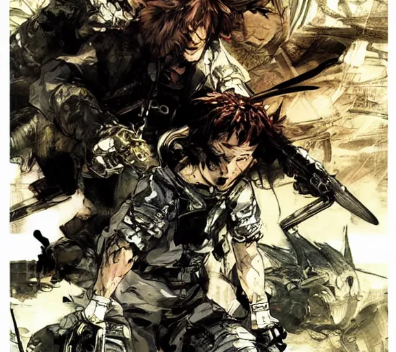 Image similar to graphic novel cover art a 5 years old boy boy killing a dragon, artwork by yoji shinkawa, poster cover art