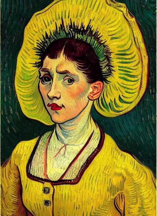 Prompt: portrait of young woman in renaissance dress and renaissance headdress, art by vincent van gogh