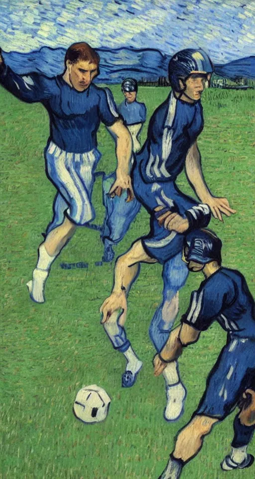 Image similar to Tom Cruise playing football by Van Gogh