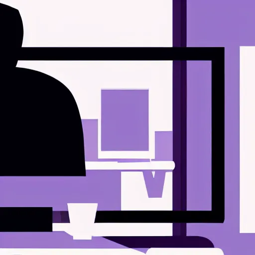 Prompt: a tired man with glasses in an office in front of a computer from distance silhouette, professional digital illustration, best of behance 8 k,