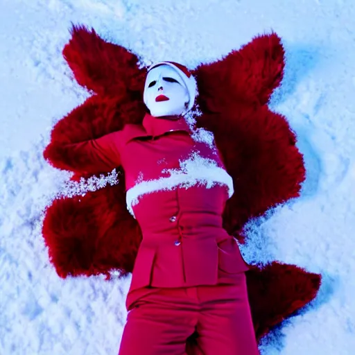 Prompt: lady gaga making a snow angel