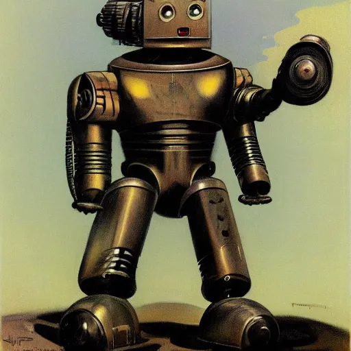 Image similar to portrait of a robot by frank frazetta