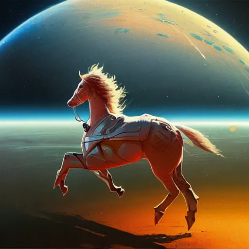 Image similar to in space the spherical horse in vacuum, hyperrealism, no blur, 4 k resolution, ultra detailed, style of ron cobb, adolf hiremy - hirschl, syd mead, ismail inceoglu, rene margitte