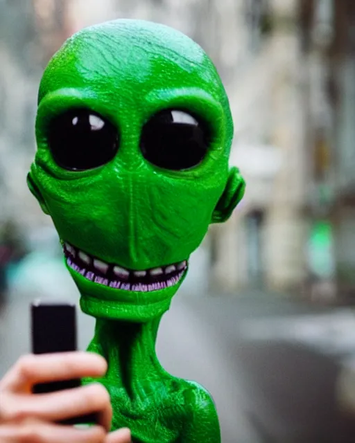 Image similar to Green alien taking a selfie with an iPhone