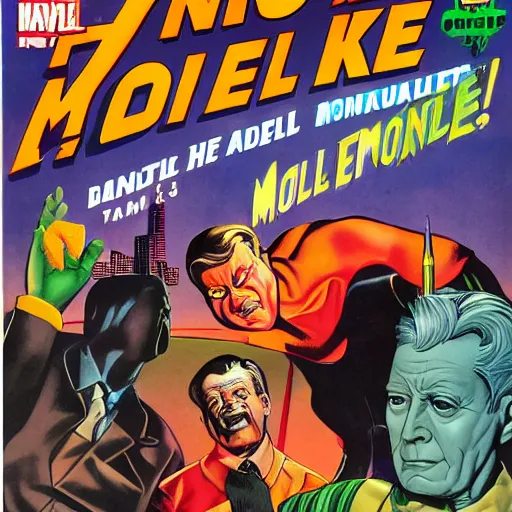 Prompt: comic book cover of'jfk meets the underground mole people ', art by alex ross