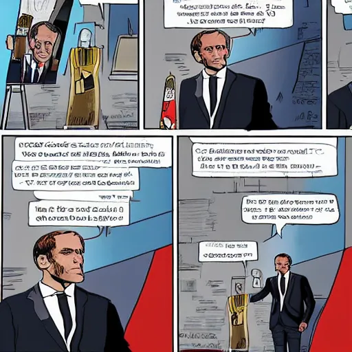 Image similar to emmanuel macron in a comic, presentation of his new program