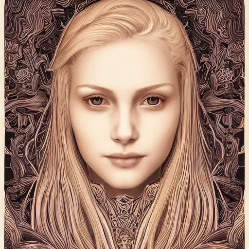 Image similar to a portrait of an incredibly beautiful, graceful, elegant, and sophisticated young blonde girl made of garlic, an ultrafine detailed illustration by james jean, intricate linework, bright colors, final fantasy, behance contest winner, vanitas, angular, altermodern, unreal engine 5 highly rendered, global illumination, radiant light, detailed and intricate environment