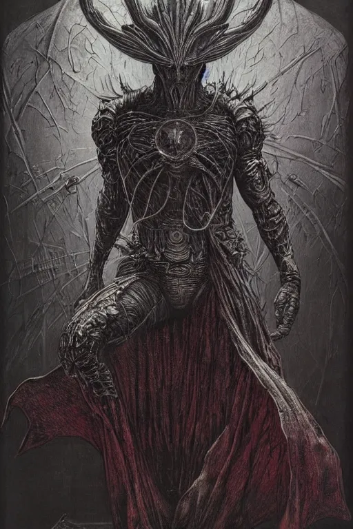 Prompt: portrait of superman by hr giger, zdzisław beksinski, luis royo and wayne barlowe as a diablo, resident evil, dark souls, bloodborne monster