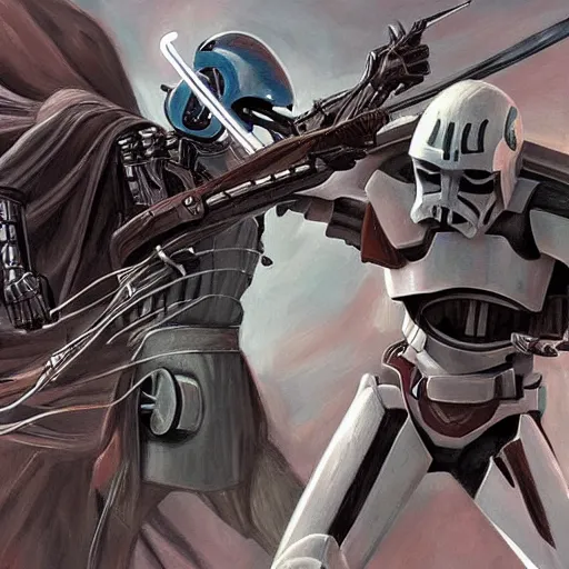 Image similar to general grievous fighting a jedi, high detail, art station, award - winning art