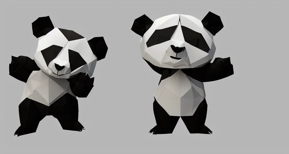 Prompt: realistic full body seen of one big cute chibi panda made of origami, intricate details, origami studio 3 design, toon boom render