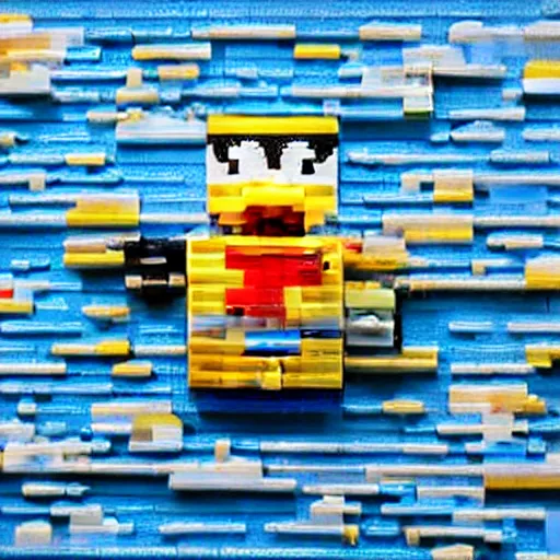 Prompt: rubber duck with Lego bricks in its mouth photorealistic