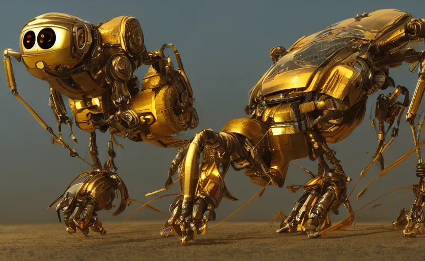 Image similar to insect robot, hyperdetailed, artstation, cgsociety, golden hour 8 k