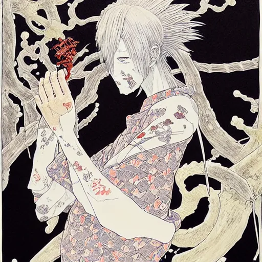 Image similar to prompt: Portrait painted in Naruto Shipudden style drawn by Vania Zouravliov and Takato Yamamoto, inspired by Fables, intricate acrylic gouache painting, high detail, sharp high detail, manga and anime 2000