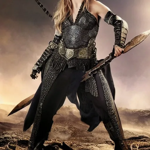 Prompt: natalie dormer as a warrior with sapphire encrusted armour