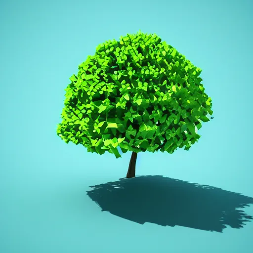 Image similar to a 3d low poly object of just a small green tree on the blue background