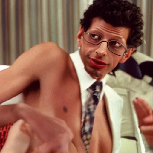 Prompt: a hyper realistic photograph of jeff goldblum from the 1 9 8 0's trying to flirt with you