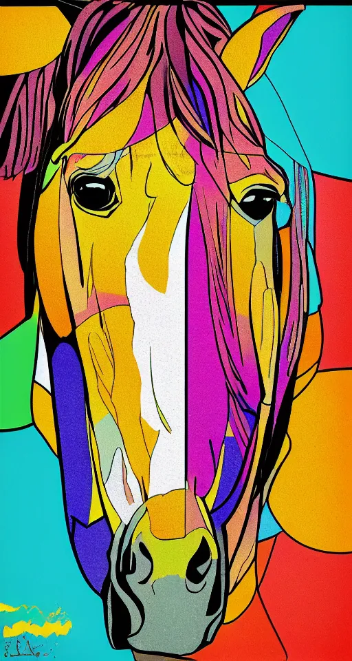 Prompt: horse, pop art, symmetrical