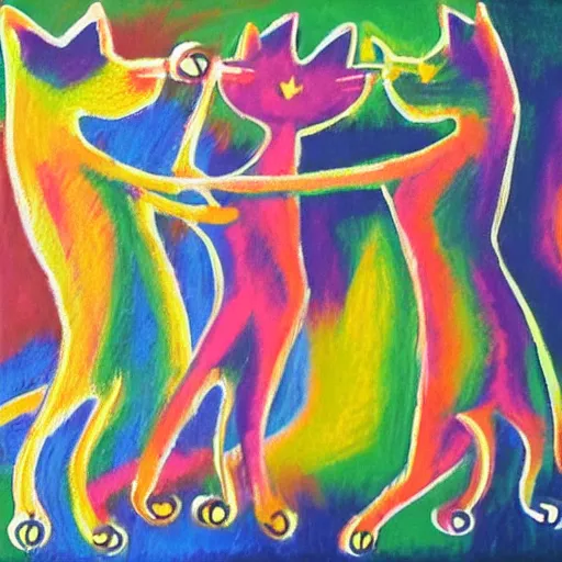Prompt: cats dancing, oil pastel