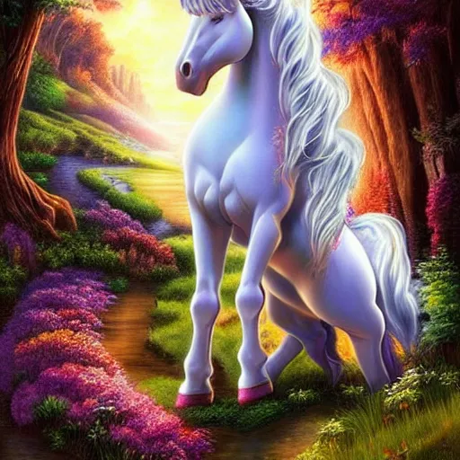 Prompt: A stunningly beautiful mystical unicorn :: hyperdetailed :: hyper realistic :: art by Walt Disney :: in the style of Fantasy Art