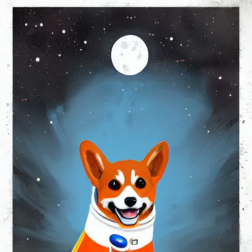 Prompt: a heroic corgi cosmonaut in space, highly detailed digital painting, andreas rocha, trending on artstation