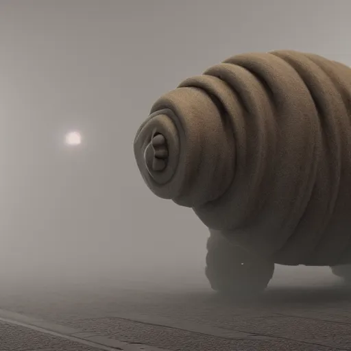 Prompt: tardigrade in high tech space in fog, octane render