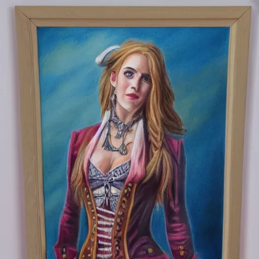 Image similar to detailed full body concept pastel painting of a female pirate in beautifully designed clothing