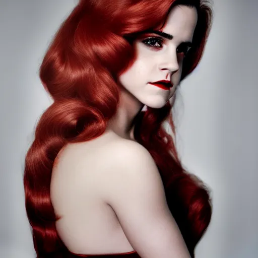 Prompt: Emma Watson as Jessica Rabbit, (EOS 5DS R, f/8, 1/125, modelsociety, symmetric balance)