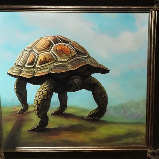 Image similar to an oil painting of a tortoise paladin