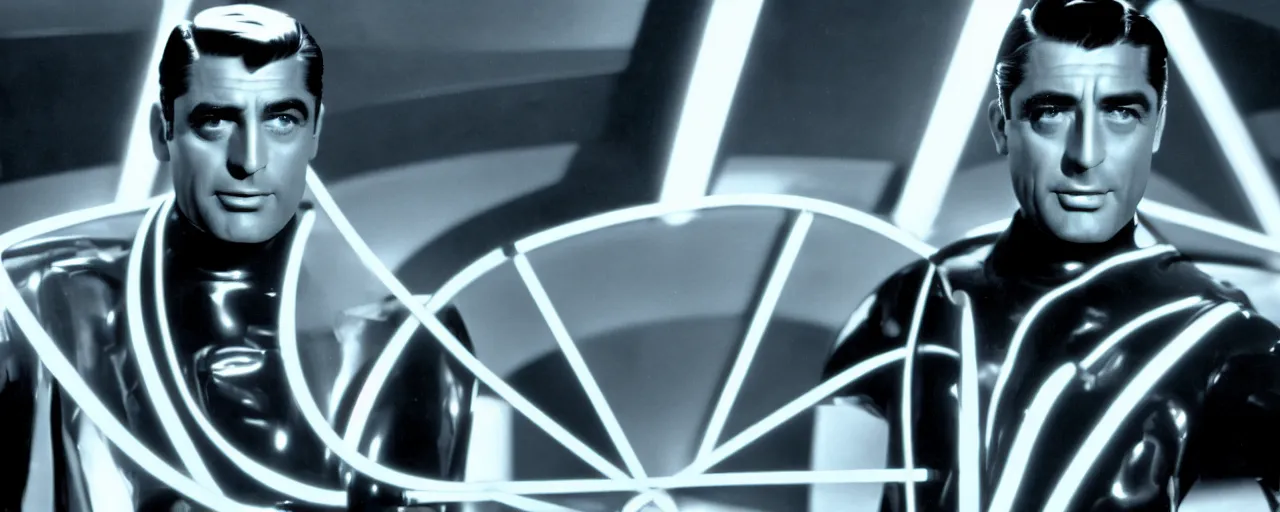 Image similar to a film still of Cary grant in tron high quality .