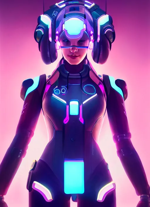 Image similar to symmetry portrait of dva from overwatch, sci - fi, tech wear, glowing lights intricate, elegant, highly detailed, digital painting, artstation, concept art, smooth, sharp focus, illustration, art by artgerm and greg rutkowski and alphonse mucha