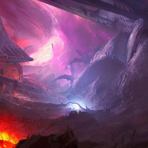 Prompt: a single ninja standing in the ruins of crux prime, purple fiery maelstrom in the distance, digital art, artstationhq