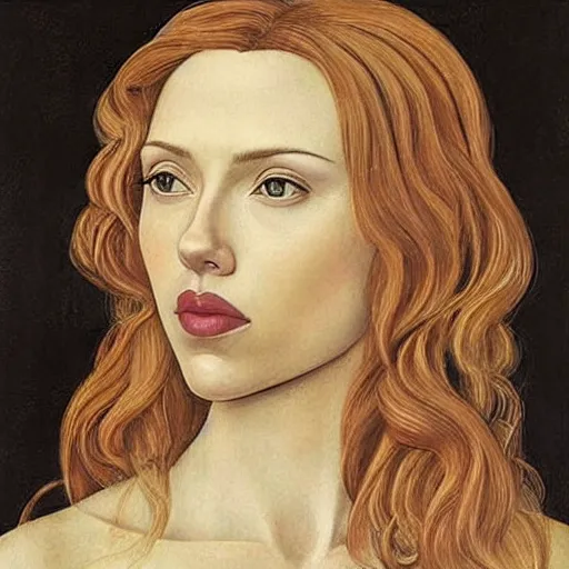 Image similar to “Scarlett Johansson portrait, Sandro Botticelli”