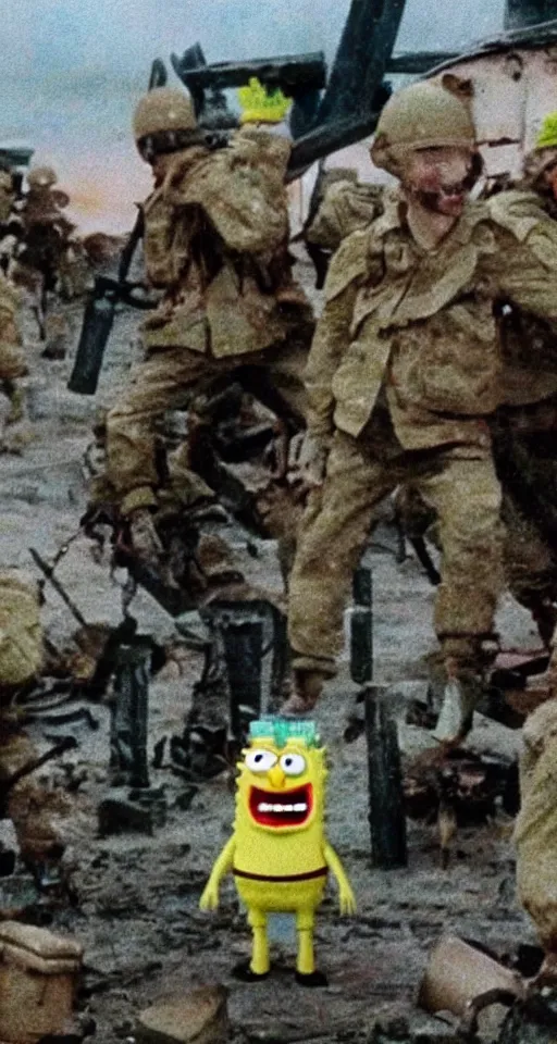 Image similar to spongebob squarepants saving private ryan