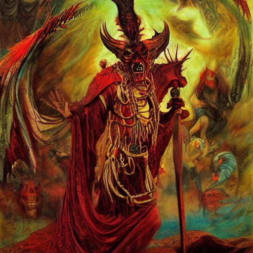 Image similar to the concept of self - loathing, the demon within, airbrush art, shamanic dmt horror art, by edwin austin abbey