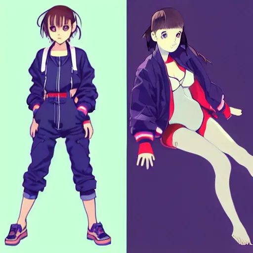 Image similar to a beautiful! boyish! natalie portman alluring gravure! model, wearing oversized mayan bomber jacket and leotard with overalls, bulky poofy bomber jacket with mayan patterns, gapmoe yandere grimdark, trending on pixiv fanbox, painted by greg rutkowski makoto shinkai takashi takeuchi studio ghibli, akihiko yoshida