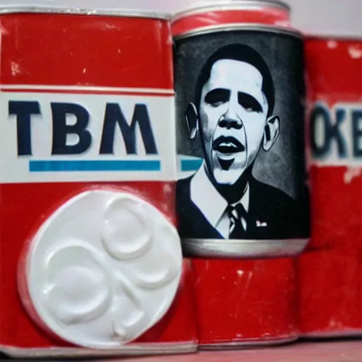 Image similar to obama on coke can, kitchen