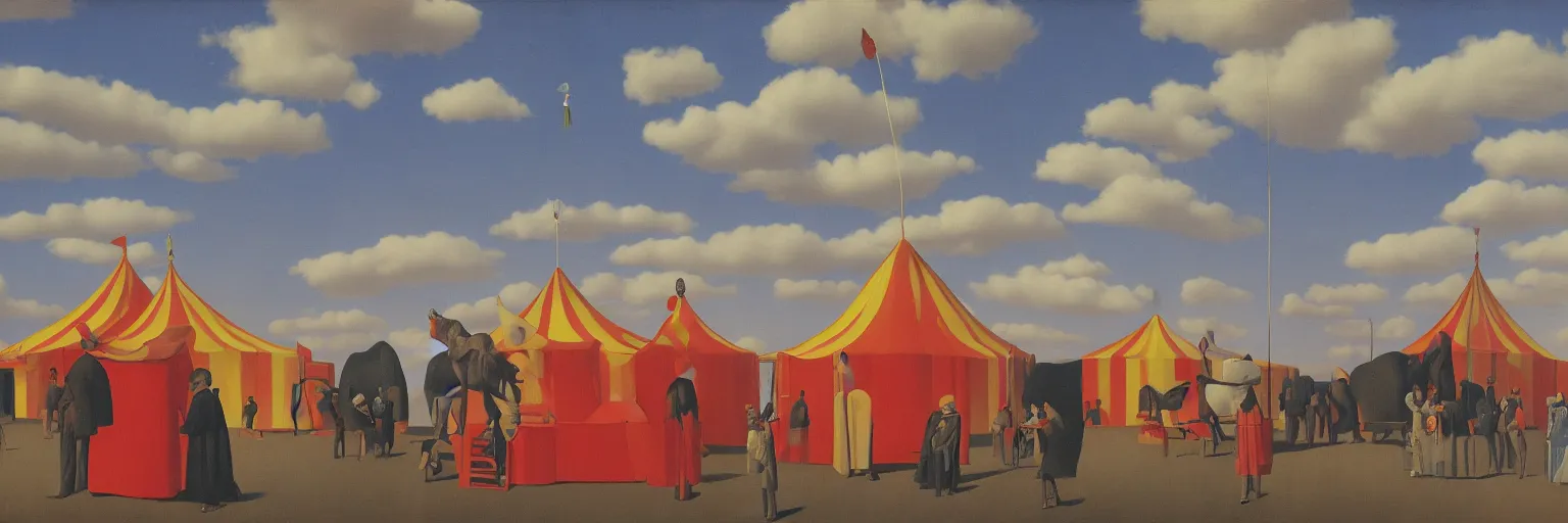 Image similar to circus tent painting magritte