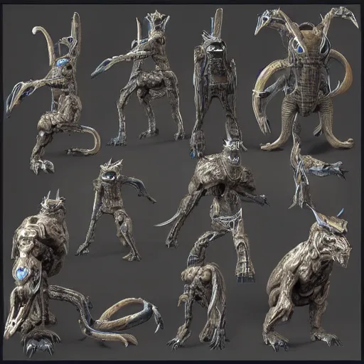 Prompt: 3 d cybernetic bestiary creature scene