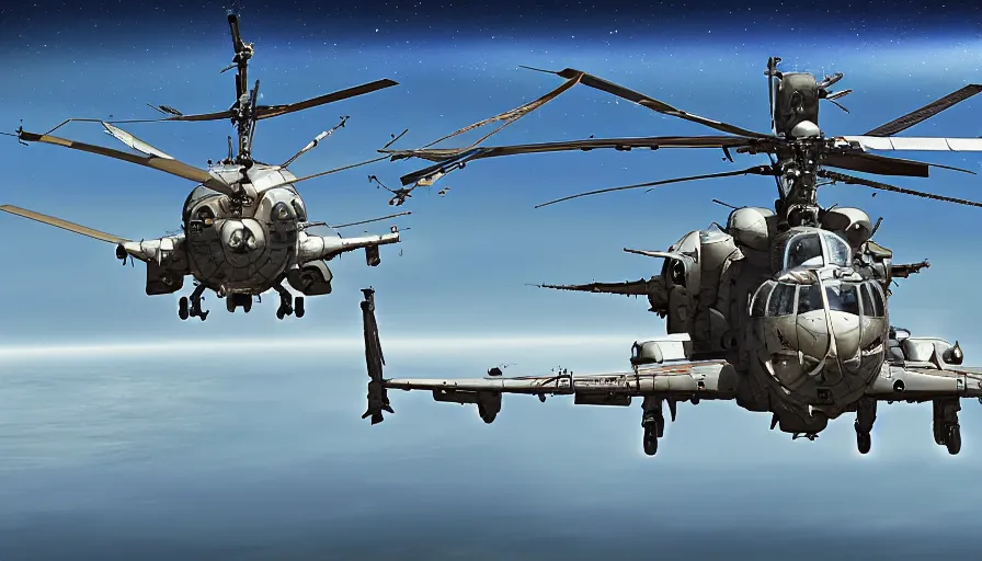 Prompt: Mi-24 hind in space, digital art