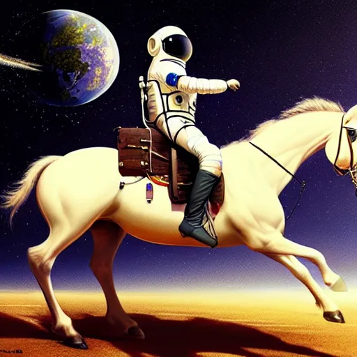 Prompt: a horse riding an astronaut, hyperrealism, no blur, 4 k resolution, ultra detailed, style of ron cobb, adolf hiremy - hirschl, syd mead, ismail inceoglu, rene margitte