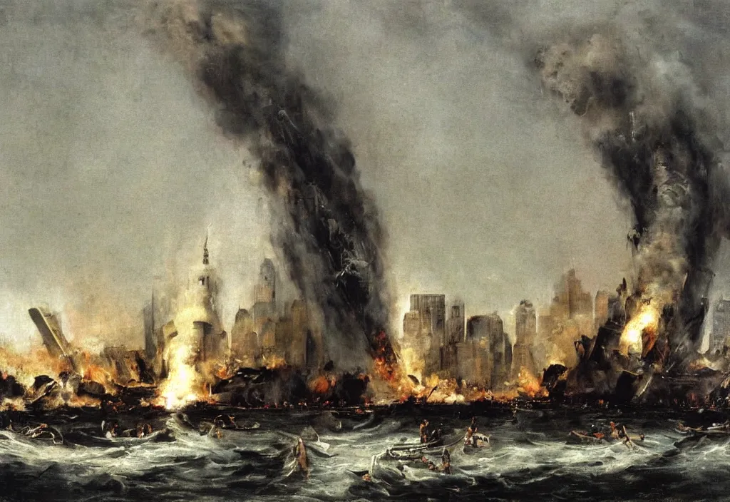 Prompt: world trade center september 1 1 attacks by theodore gericault