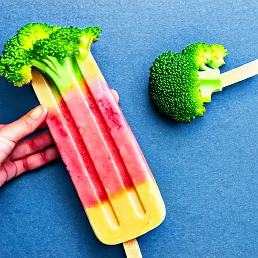 Prompt: popsicle made out of broccoli