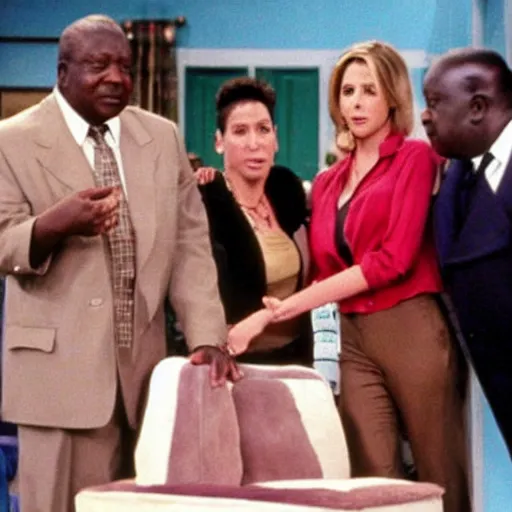 Prompt: A still of Idi Amin in the 1990s sitcom Friends