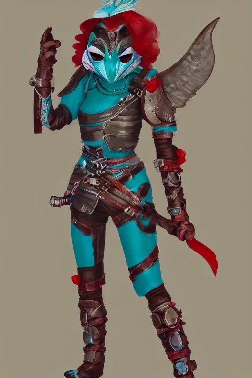 Image similar to female adventurer in tight full - body teal leather armor of japanese design with red accents and a white porcelain crow mask, trending in artstation, japanese, artstation, big moon in the background, establishing shot