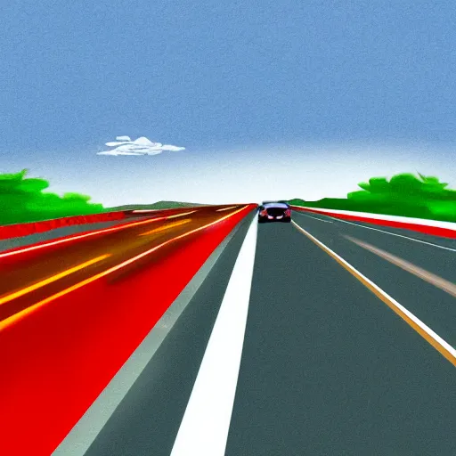 Image similar to An illustration of a red car rushing on the highway by matt griffin