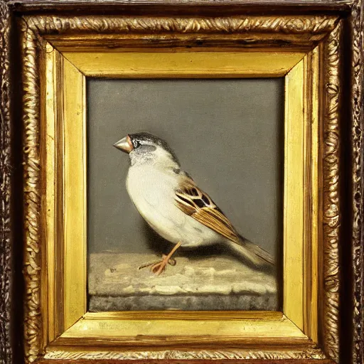 Prompt: a sparrow, oil painting, by Goya and Velazquez