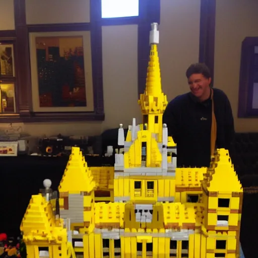 Image similar to a huge yellow castle made out of lego, 90,